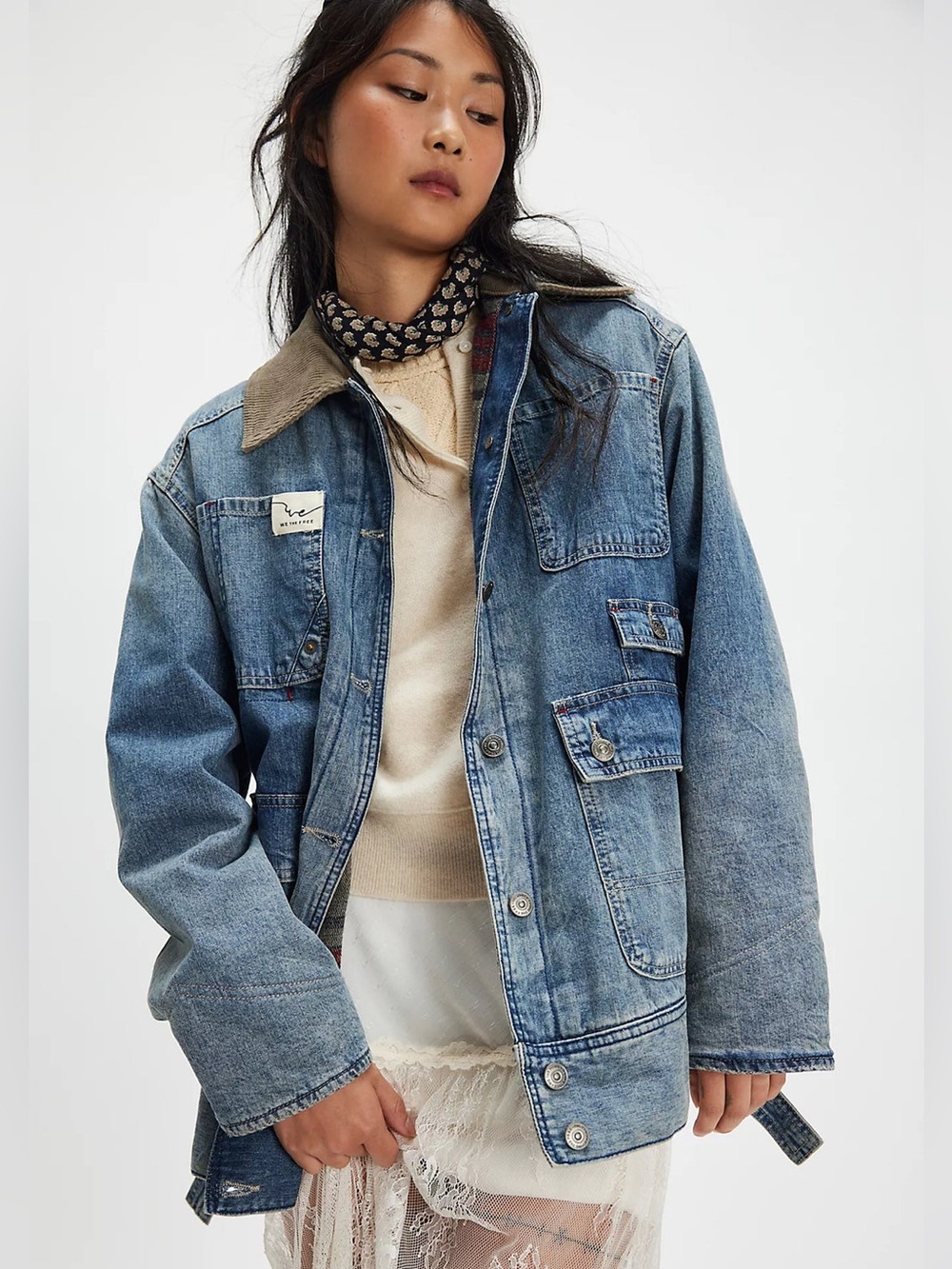 NWT WE THE FREE ($415) Sweet Talk Denim Barn Coat in Century Wash